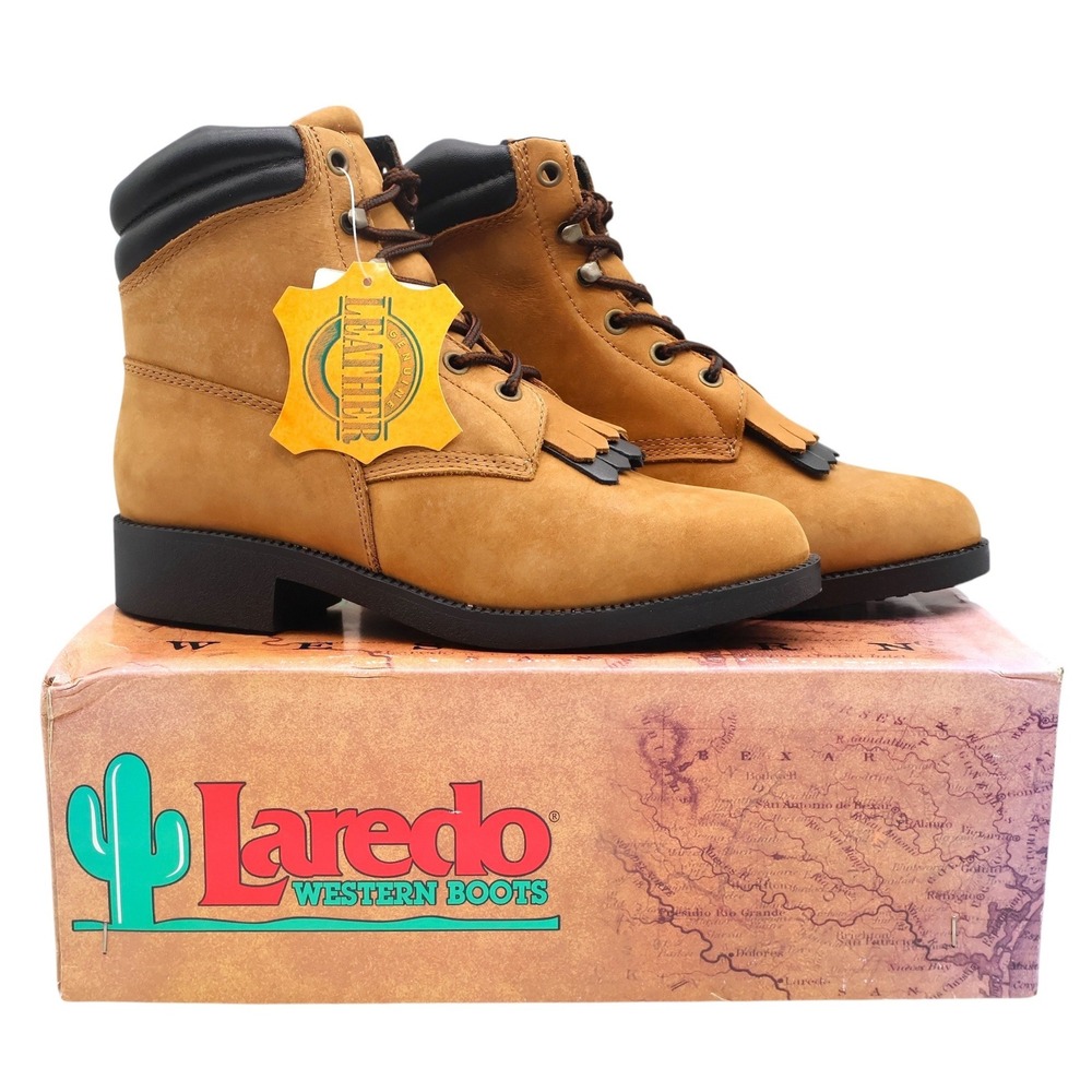 Laredo 551 Western Kiltie Boots Womens 8M Tan Leather Lace Up Deadstock 2006